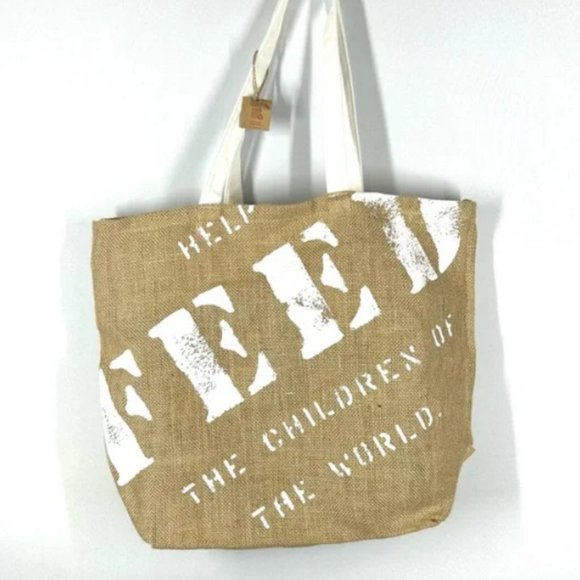 FEED X CLARINS Tote Tan Natural Burlap - Picture 2 of 3